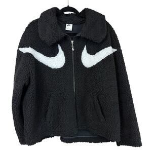 Nike Black Double Swoosh Full Zip Sherpa Fleece Jacket L